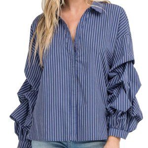 ASTR the Label Ruffle Sleeve Collared Shirt